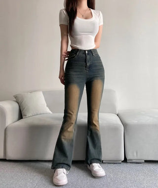 Vintage Washed Bootcut Denim Jeans Y2K Short Standard