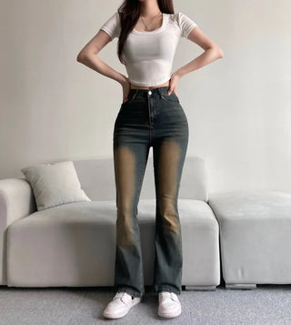 Vintage Washed Bootcut Denim Jeans Y2K Short Standard