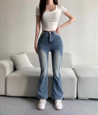 Vintage Washed Bootcut Denim Jeans Y2K Short Standard