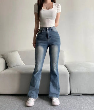 Vintage Washed Bootcut Denim Jeans Y2K Short Standard