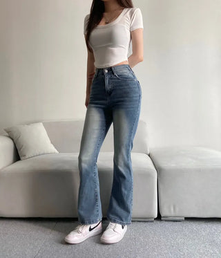 Vintage Washed Bootcut Denim Jeans Y2K Short Standard