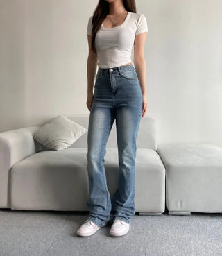 Vintage Washed Bootcut Denim Jeans Y2K Short Standard