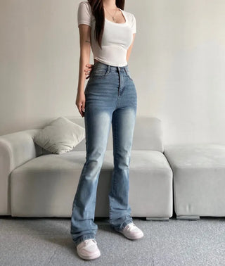 Vintage Washed Bootcut Denim Jeans Y2K Short Standard
