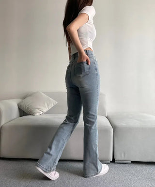 Vintage Washed Bootcut Denim Jeans Y2K Short Standard