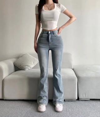 Vintage Washed Bootcut Denim Jeans Y2K Short Standard