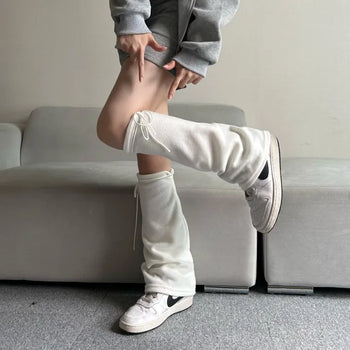 Fleece-lined drawstring bootcut leg warmers boot y2k uniquehip