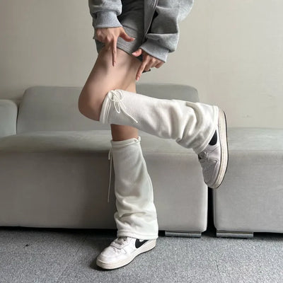 Fleece-lined drawstring bootcut leg warmers boot y2k uniquehip