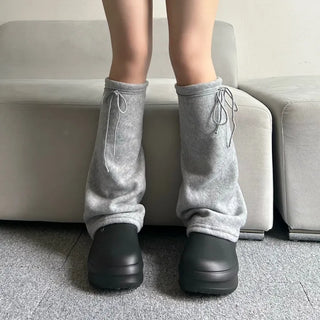Fleece-lined drawstring bootcut leg warmers boot y2k uniquehip