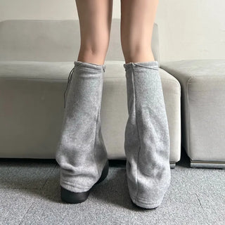 Fleece-lined drawstring bootcut leg warmers boot y2k uniquehip