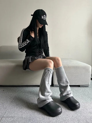 Fleece-lined drawstring bootcut leg warmers boot y2k uniquehip