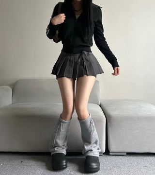 Fleece-lined drawstring bootcut leg warmers boot y2k uniquehip