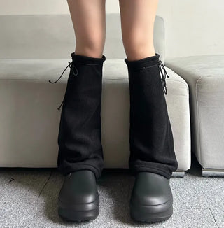 Fleece-lined drawstring bootcut leg warmers boot y2k uniquehip