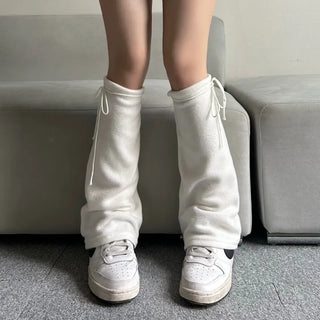 Fleece-lined drawstring bootcut leg warmers boot y2k uniquehip