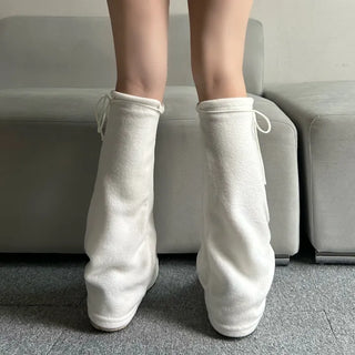 Fleece-lined drawstring bootcut leg warmers boot y2k uniquehip