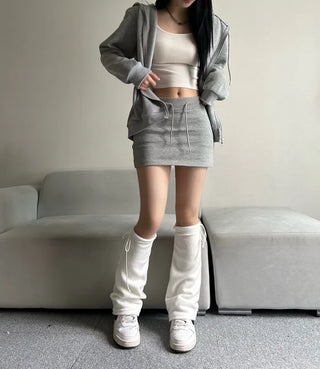 Fleece-lined drawstring bootcut leg warmers boot y2k uniquehip
