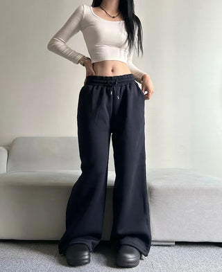 Fleece-Lined Elastic Wide Sweatpants Training Suit Unique Daily