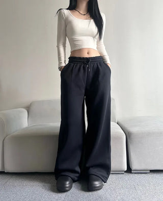 Fleece-Lined Elastic Wide Sweatpants Training Suit Unique Daily