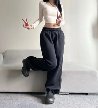 Fleece-Lined Elastic Wide Sweatpants Training Suit Unique Daily