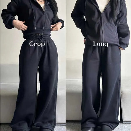 Fleece Zip-up Hoodie Crop Loose Fit Oversized Transitional