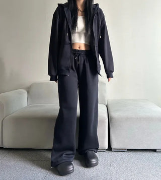 Fleece Zip-up Hoodie Crop Loose Fit Oversized Transitional