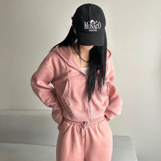 Fleece Zip-up Hoodie Crop Loose Fit Oversized Transitional