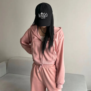 Fleece Zip-up Hoodie Crop Loose Fit Oversized Transitional