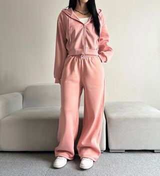Fleece Zip-up Hoodie Crop Loose Fit Oversized Transitional
