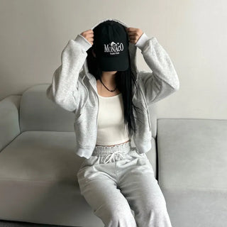 Fleece Zip-up Hoodie Crop Loose Fit Oversized Transitional