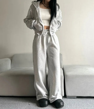 Fleece Zip-up Hoodie Crop Loose Fit Oversized Transitional
