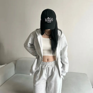 Fleece Zip-up Hoodie Crop Loose Fit Oversized Transitional