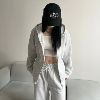 Fleece Zip-up Hoodie Crop Loose Fit Oversized Transitional
