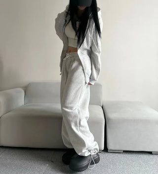 Fleece Zip-up Hoodie Crop Loose Fit Oversized Transitional