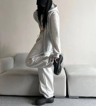 Fleece Zip-up Hoodie Crop Loose Fit Oversized Transitional