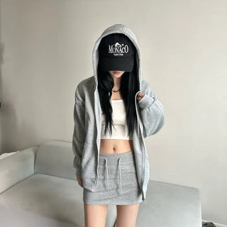 Fleece Zip-up Hoodie Crop Loose Fit Oversized Transitional