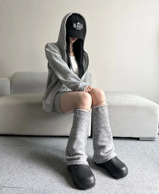 Fleece Zip-up Hoodie Crop Loose Fit Oversized Transitional