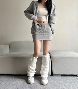 Fleece Zip-up Hoodie Crop Loose Fit Oversized Transitional