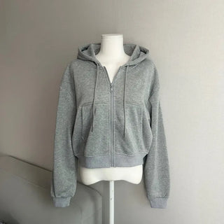 Fleece Zip-up Hoodie Crop Loose Fit Oversized Transitional