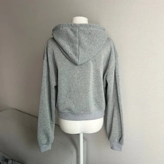 Fleece Zip-up Hoodie Crop Loose Fit Oversized Transitional