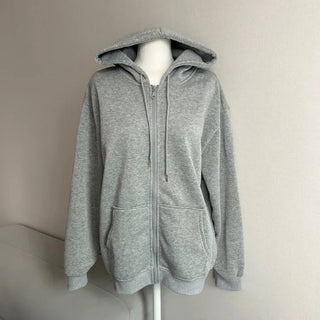 Fleece Zip-up Hoodie Crop Loose Fit Oversized Transitional