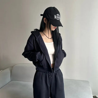 Fleece Zip-up Hoodie Crop Loose Fit Oversized Transitional