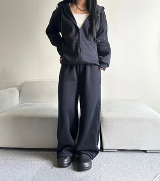 Fleece Zip-up Hoodie Crop Loose Fit Oversized Transitional
