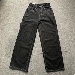 Back Point Embroidery Raw Denim Wide-Leg Pants Embroidered