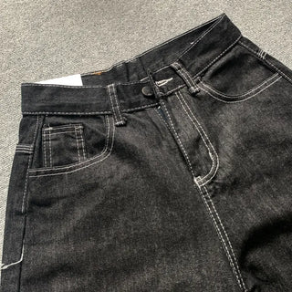 Back Point Embroidery Raw Denim Wide-Leg Pants Embroidered