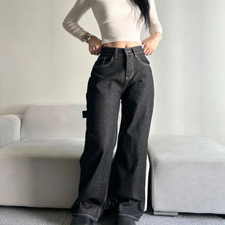 Back Point Embroidery Raw Denim Wide-Leg Pants Embroidered