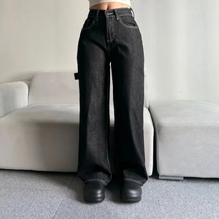 Back Point Embroidery Raw Denim Wide-Leg Pants Embroidered