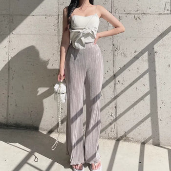 Goddess Pleated Wide Pants Elastic Waist