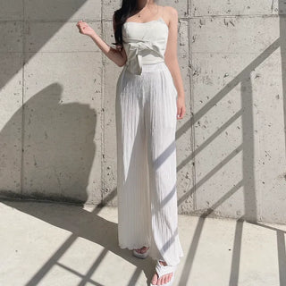 Goddess Pleated Wide Pants Elastic Waist