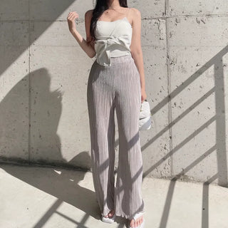 Goddess Pleated Wide Pants Elastic Waist