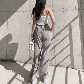 Goddess Pleated Wide Pants Elastic Waist