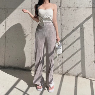 Goddess Pleated Wide Pants Elastic Waist